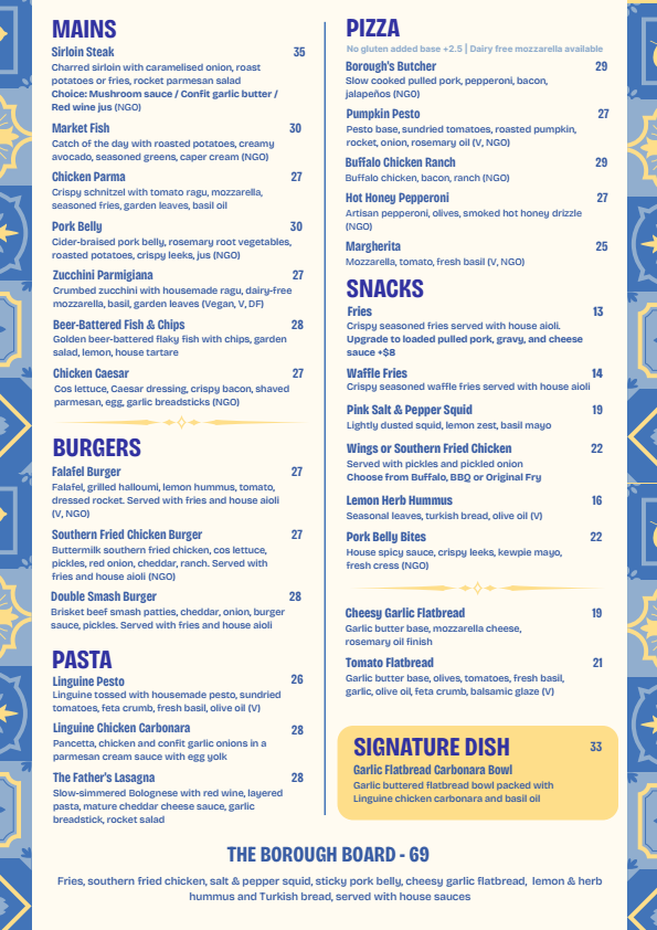 Dinner menu